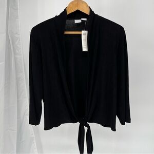 Chico’s Womens NEW Travelers Tie Front Jacket Size XL Black Slinky Knit